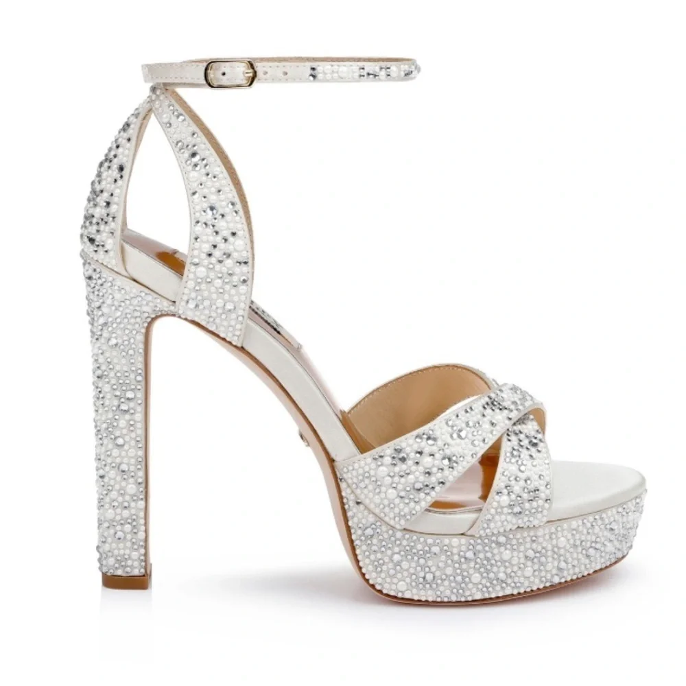 Badgley Mischka Silver Crystal Platform Sandals